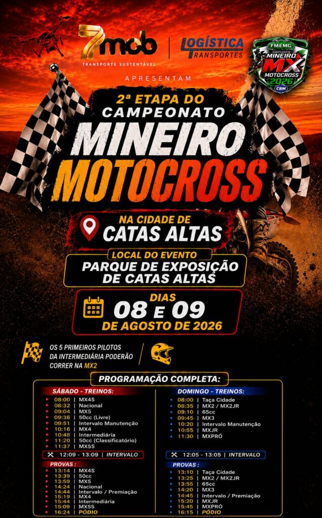 Cartaz da etapa de Catas Altas do Mineiro de Motocross 2026